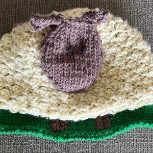 Hand knit infant and toddler wool sheep cap